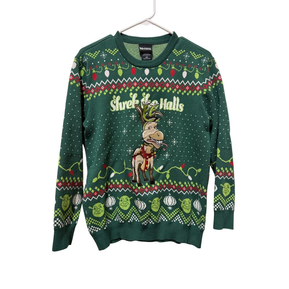 Dreamworks Shrek The Halls Donkey Holiday Sweater Mens Med Long Sleeve Box Lunch